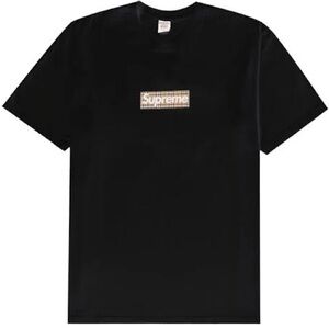 Supreme X Burberry Size Medium Black Tee with Logo Patch Plaid Print NWT 2022